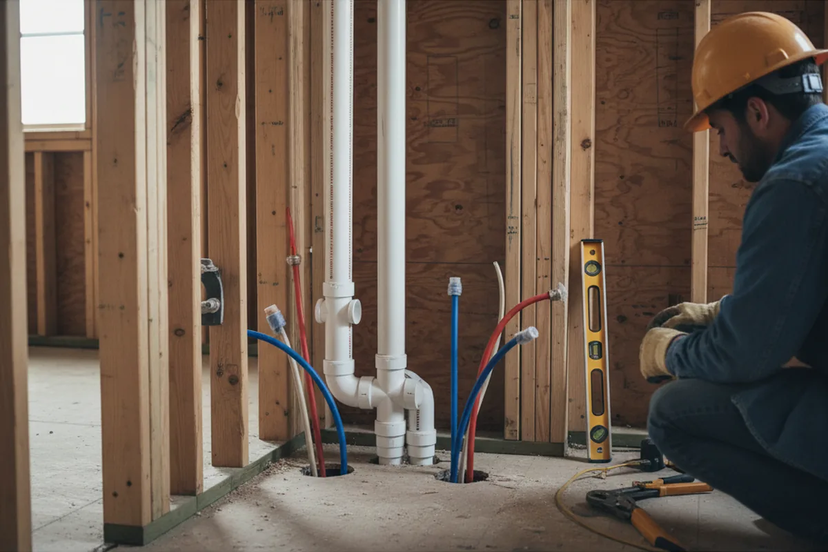 Drain and supply rough-in during Sump Pump Repair in Winsted